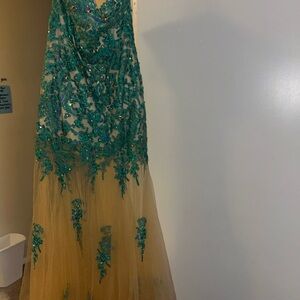 Panoply Teal and Gold Prom Dress